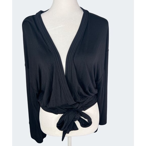 Free People Black Wrap Top With Tie Waist & Bell Sleeves Womens Size XS - Picture 9 of 12